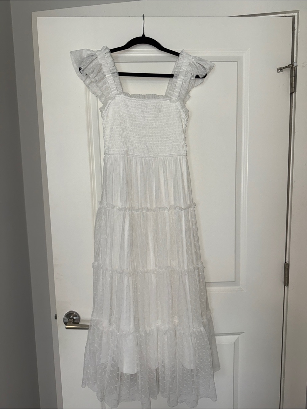 Blu Pepper Swiss Dot Smocked Tiered Maxi/Midi Dress -white - Women’s - Picture 4 of 5